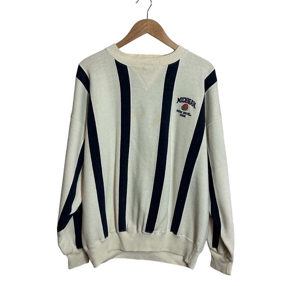 VTG 90s University Of Michigan Wolverines Large Pinstripes Sweatshirt Sports